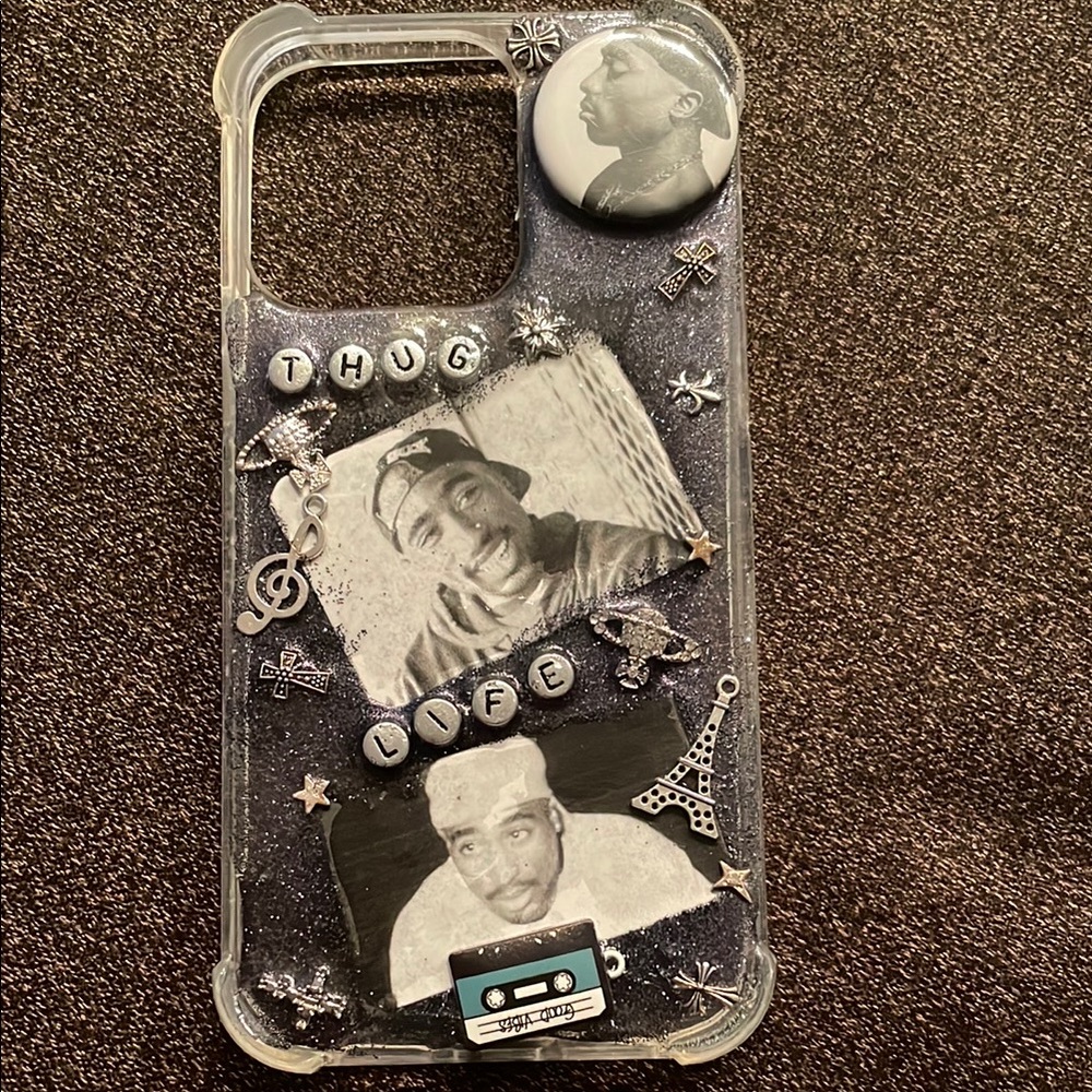 Tupac custom hand made  Black and Gray Cell Phone Case